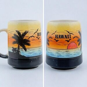 Vintage Hawaii Souvenir Mug Embossed Sunset Coffee Cup Stoneware Ceramic 9oz K